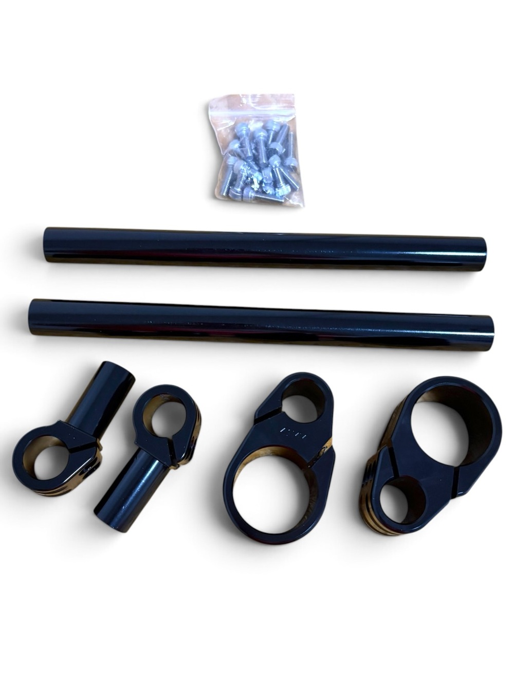 Aftermarket Motorcycle Clip-On Handlebar Kit 3 Pieces Riser Style Set Black